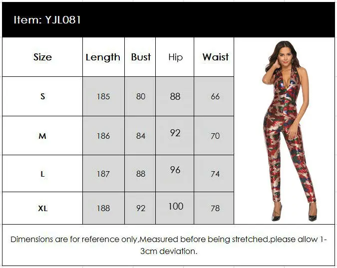 

Women Halter Camouflage Sequins Backless Bodycon Slim Fit Jumpsuit Bodysuit Deep V-Neck Club Party Wear Romper Playsuits