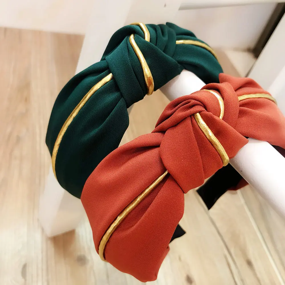 Женский ободок для волос AWAYTR элегантный хлопковый с узлом золотистой линии