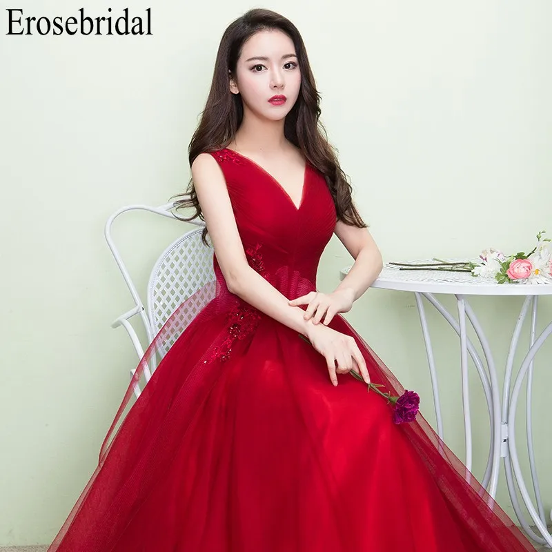 Erosebridal Красное Длинное Элегантное вечернее платье вечерние платья с v образным