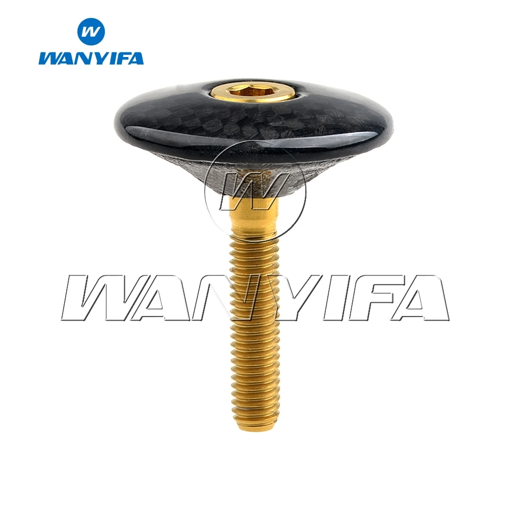 Титановый "Wanyifa" Болт M6x35mm+ 1 1/" труба из углеродистого волокна 3K из углеродного волокна Глянцевая/матовый шоссейный велосипед Горный велосипед Велоспорт седло велосипеда гарнитура стволовых Топ Кепки - Цвет: Glossy Glod