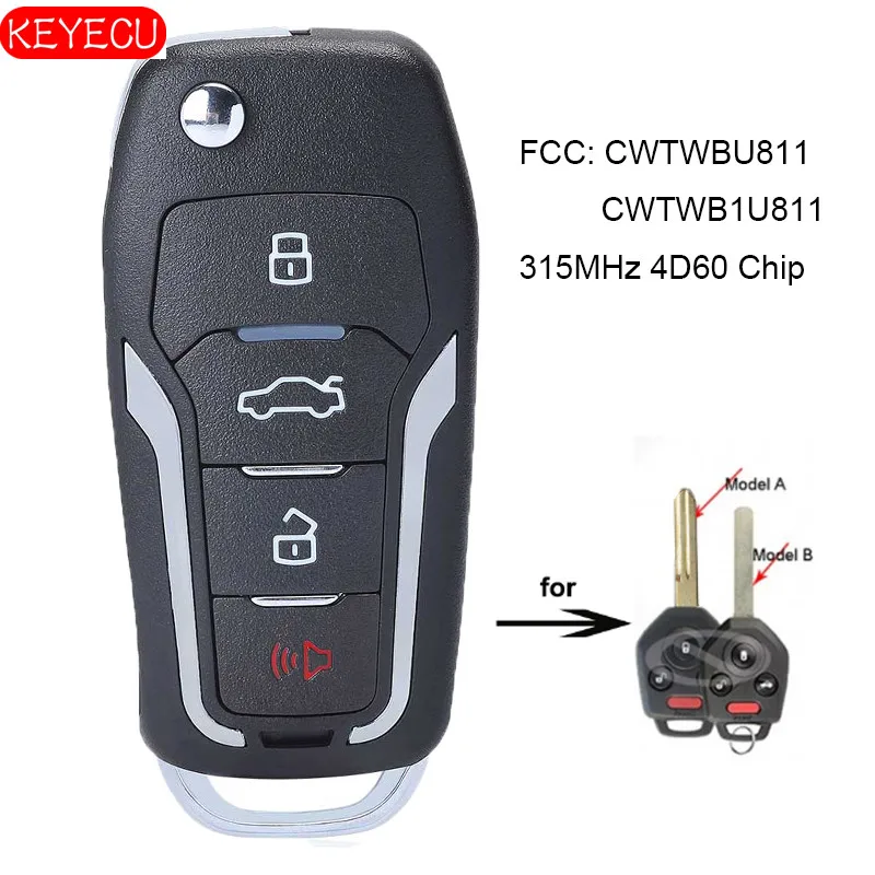 Обновленный флип-модуль KEYECU 315 МГц 4D60 4 кнопки для Subaru Outback Legacy 2011-2014 FCC: CWTWBU811 CWTWB1U811 |