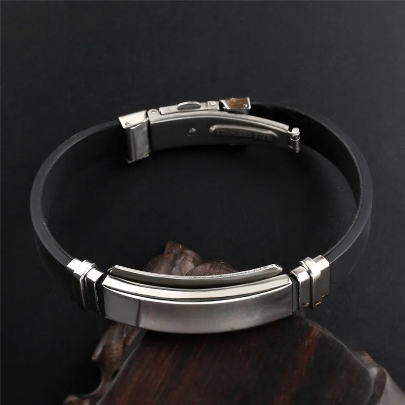 Гладкий черный силиконовый браслет Браслеты нержавеющей стали для Для мужчин