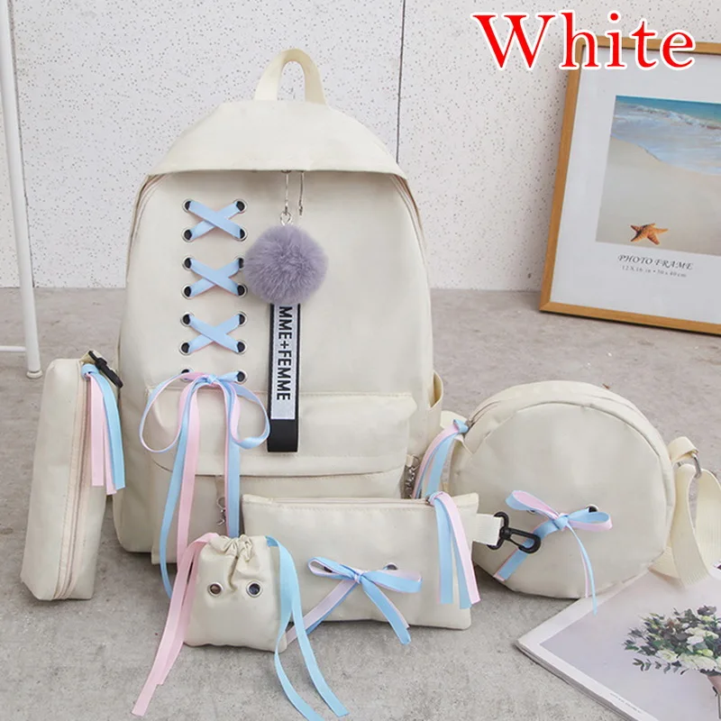 white-5 3 шт. школьные сумки с принтом для девочек-подростков, школьный рюкзак, модные школьные рюкзаки для детей, детская сумка, черный рюкзак - Цвет: white-5