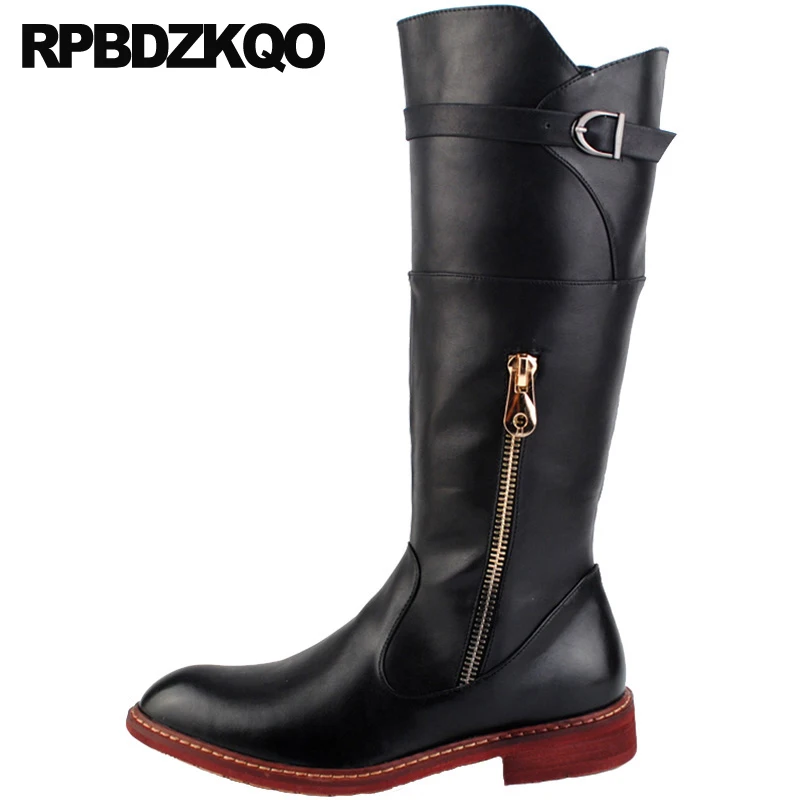 Мужские кожаные сапоги до колена на молнии красные черные винтажные