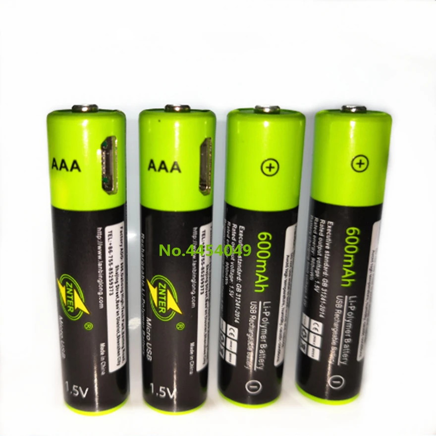 4PCS Battery ZNTER AAA перезаряжаемая батарея 1,5 V AAA 600mAh usb зарядная литиевая батарея с микро USB кабелем - Цвет: 4PCS Battery
