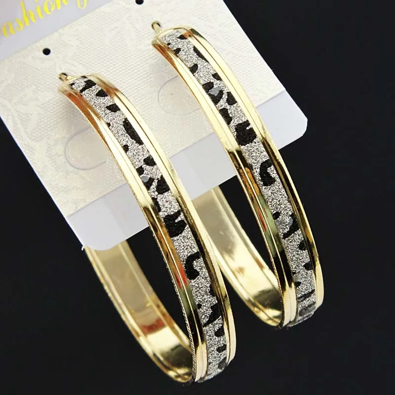 Gold Leopard Горячая Распродажа, модные, матовые, серебряные, с радужным принтом, женские большие серьги-кольца, вечерние ювелирные изделия, женские серьги в подарок - Окраска металла: Gold Leopard