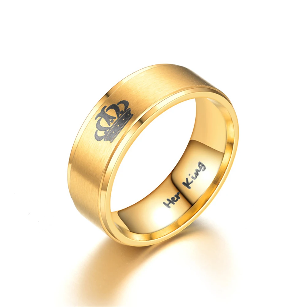 

Gold Stainless steel Wedding Engagement Rings For Couple Jewelry New Fashion His Queen Her King Lover Gift