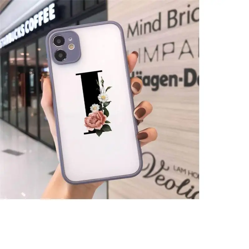 

Alphabet Letter Flower Phone Case Matte Transparent for iPhone 7 8 11 12 s mini pro X XS XR MAX Plus cover funda