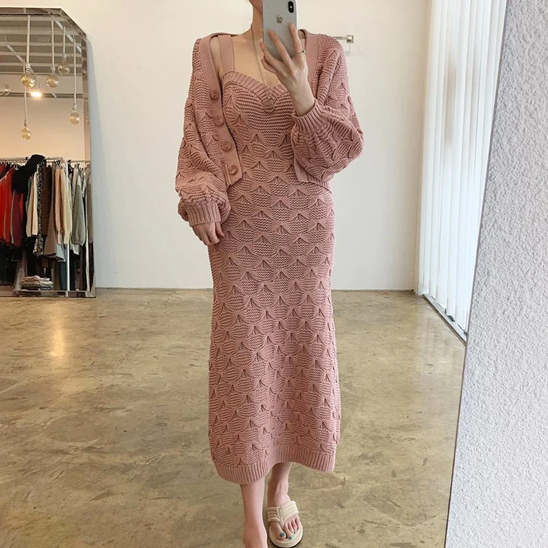 Женское длинное вязаное платье-свитер макси розовое ТРАПЕЦИЕВИДНОЕ ПЛАТЬЕ с