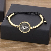 hot sale fashion women lucky bracelet4mm round bead micro pave gold cz evil eye connector handmade adjustable jewelry gifts
