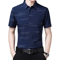 dropshipping men social shirt horizontal stripes thin summer lapel collar t shirt for business