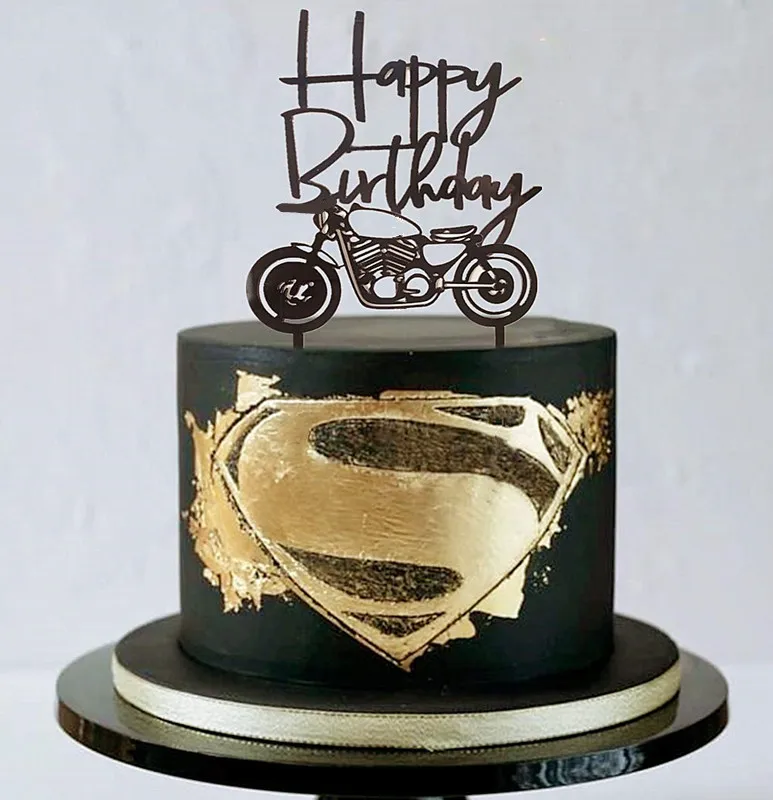 

Acrylic Black Motorcycle Cake Topper Scooter Happy Birthday Cake Topper for Mans Birthday Party or Boys Birthday