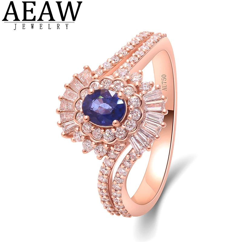 

AEAW 0,51 карат овальной формы лабораторный Сапфир с натуральным бриллиантом боковой Камень Обручальное кольцо 14K розовое золото настоящие Изя...