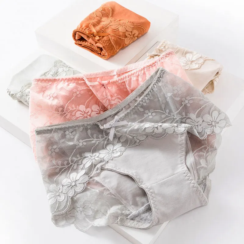 

Женские сексуальные бесшовные кружевные трусики, мягкое нижнее белье из чесаного хлопка, милое дышащее удобное нижнее белье со средней тал...