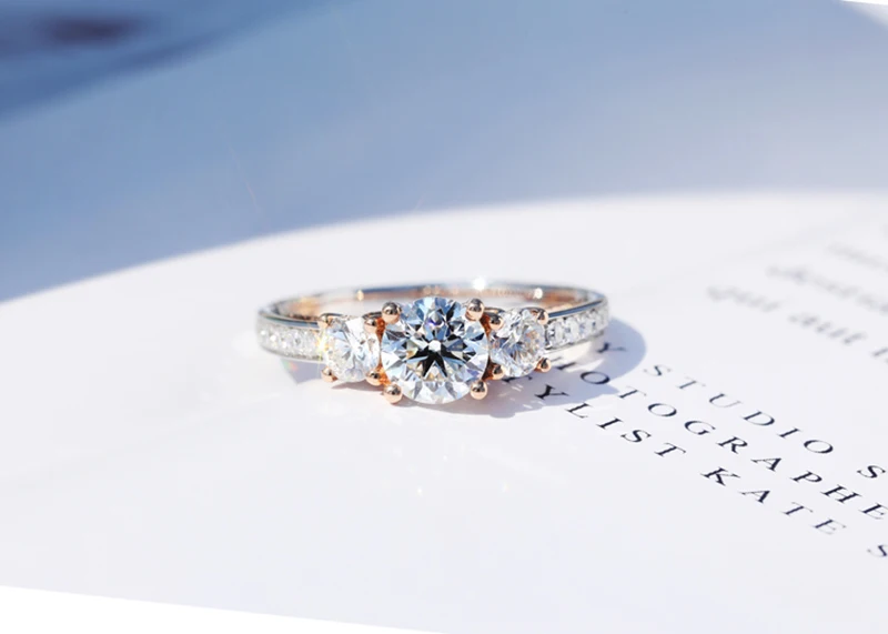 AULEEZE 14k кольцо из белого розового золота Три камня дизайн D Цвет 1 карат муассанит обручальные Обручальные кольца для женщин