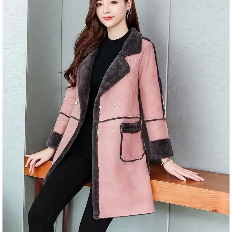 2019 зимнее плотное плюшевое пальто Свободное из овечьей шерсти Женское с