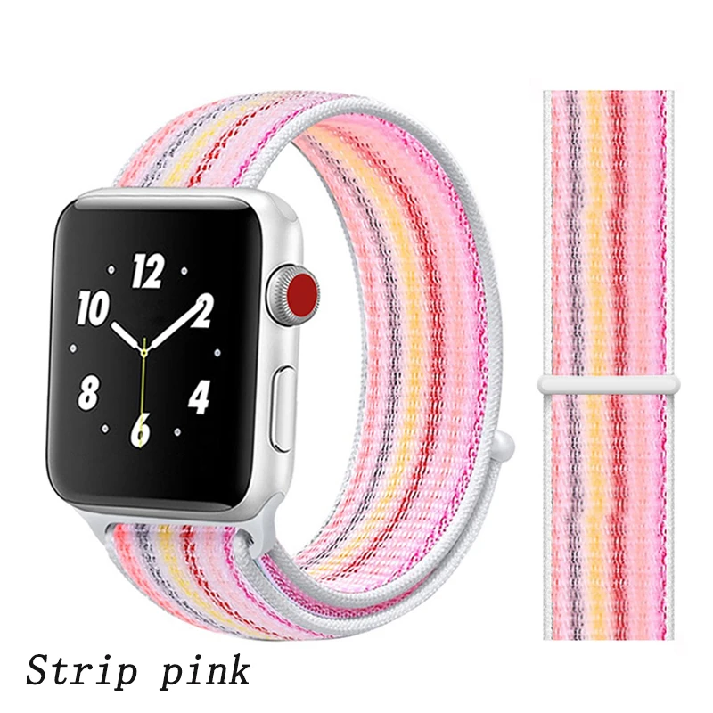 strip pink 28 Спортивная петля ремешок apple watch band 42 мм 38 мм apple watch 4 3 band iwatch band 44 мм 40 мм correa pulseira 42 44 нейлоновый ремешок для часов - Цвет ремешка: strip pink 28