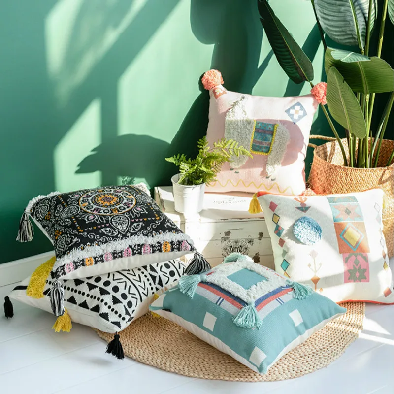 

Fringe Pillow Cojines Decorativos Para Sofa Chair Cushion Living Room Nap Pillow Tufted Literary Photo Christmas Pillow Cover