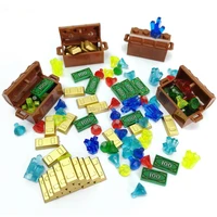 city accessories money treasure chest set block brick building toy bill dollar diamonds ore coin plating gold bars gem jewls
