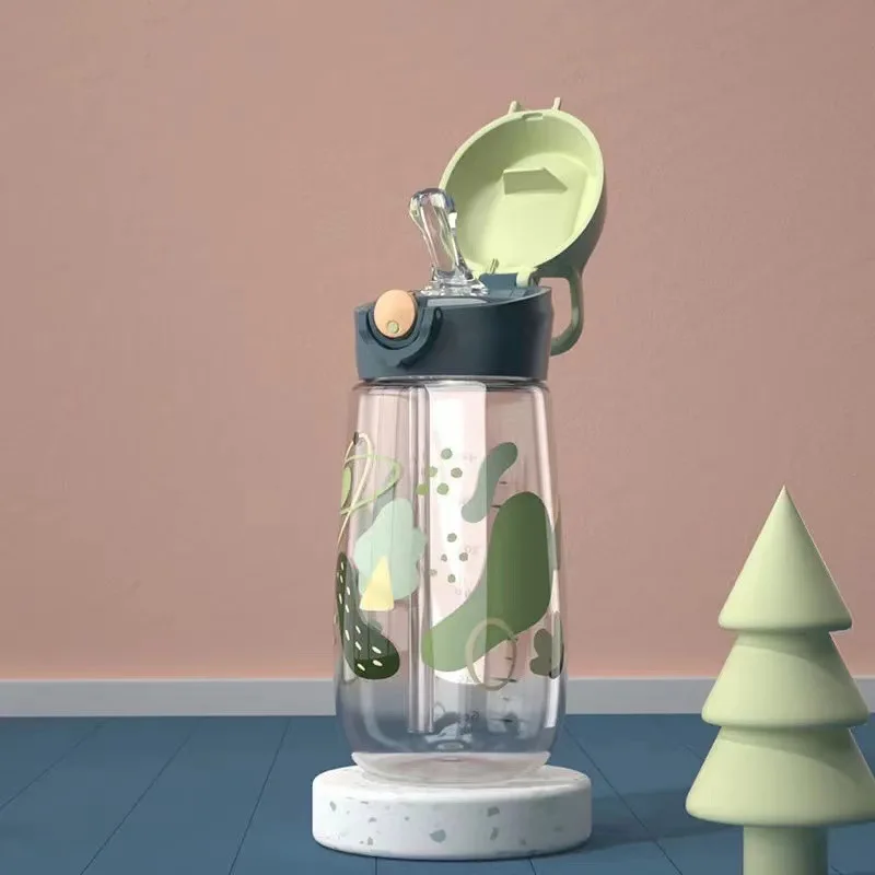 

Men's and women's personality style cartoon pattern plastic straw cups can be handy cups outdoor sports drinking cups