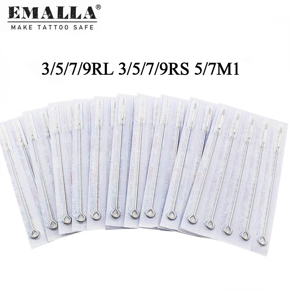 EMALLA 50 шт. Одноразовые Иглы для тату машинок Смешанные 10 Размеры 3RL 5RL 7RL 9RL 3RS 5RS 7RS 9RS