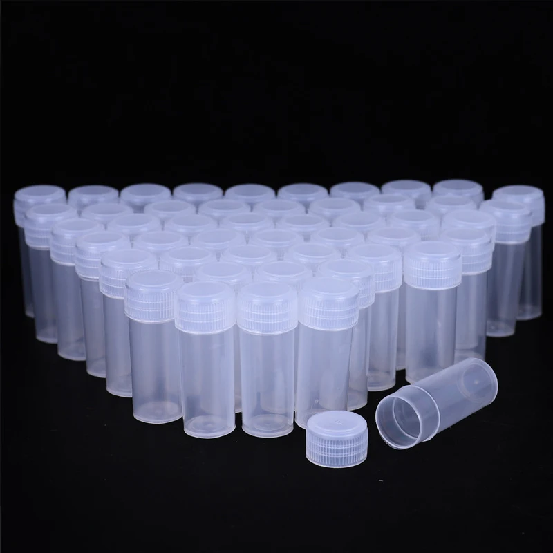 

50Pcs 5ml Plastic Bottle Sample Jar 5g Small Barrel Vials Medicine Pill Liquid Powder Capsule Storage Container Packing Bottles