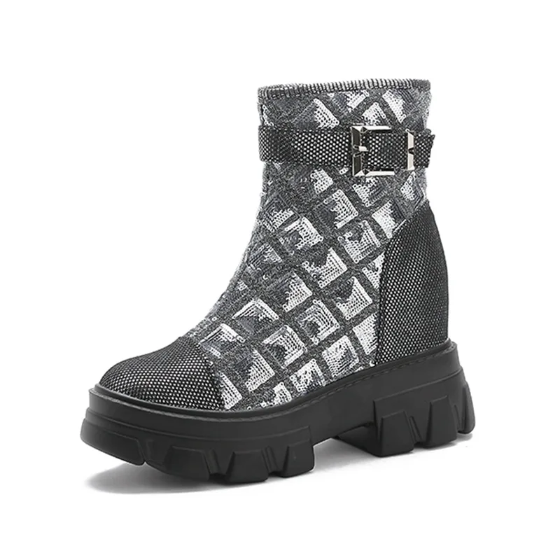 

Swyivy Sequins Snow Boots Women Wedges Shoes Black Sneakers High Top 2020 Autumn Female Casual Shoes Chunky Heel Ankle Boots