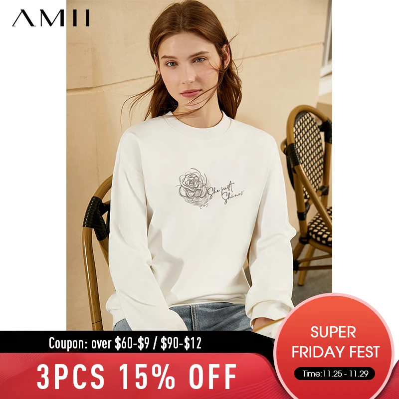 

Amii Minimalism Autumn Winter Fashion Hoodies For Women Causal Printed Oneck Sweatshirt Women Pullover Tops Female 12040550