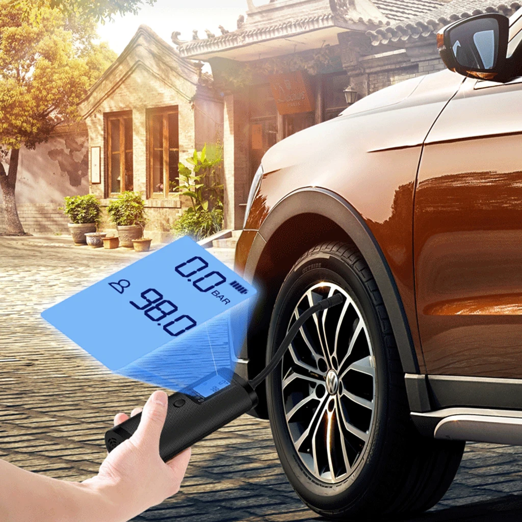 Online Bomba Eléctrica De Compresor De Aire, Bomba De Llanta Para Coche Digital Portátil Con Adaptador De Boquillas, Luz LED Para Coche, Bicicleta, Neumáticos, Bolas, Natación