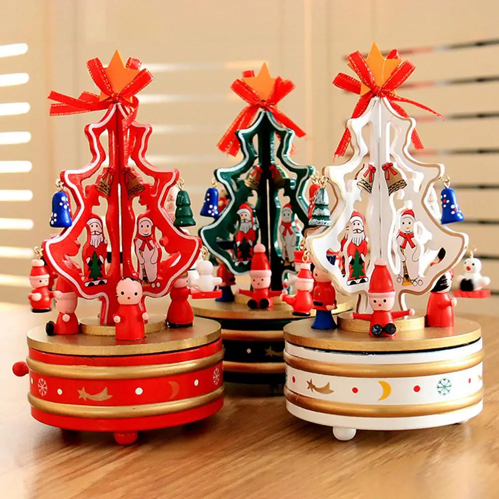 

Christmas Wooden Music Box Musical Revolving Christmas Tree Creative Gift Carousel Music Box Decoration Toys for Children