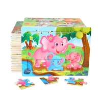 2021 new hot sale wooden puzzles kids 12 pieces of cartoon animal jigsaw puzzle game wood toy baby educational toys for children