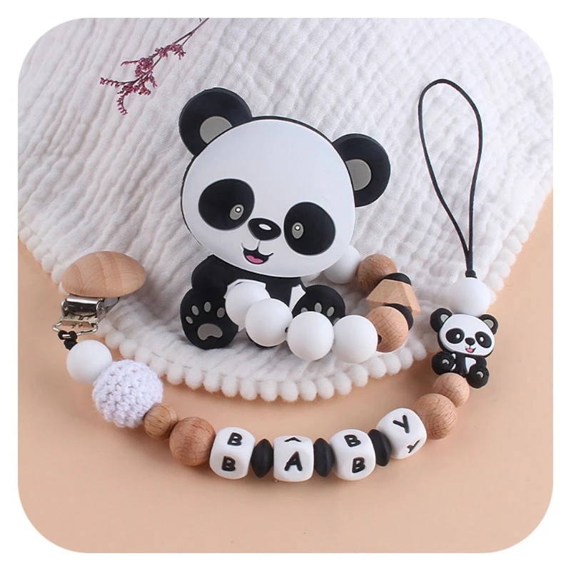 

2 Pcs Baby Pacifier Chain Cartoon Bear Teether Set Nipple Clip Holder Infant Silicone Teething Soother Molar Toys Shower Gifts