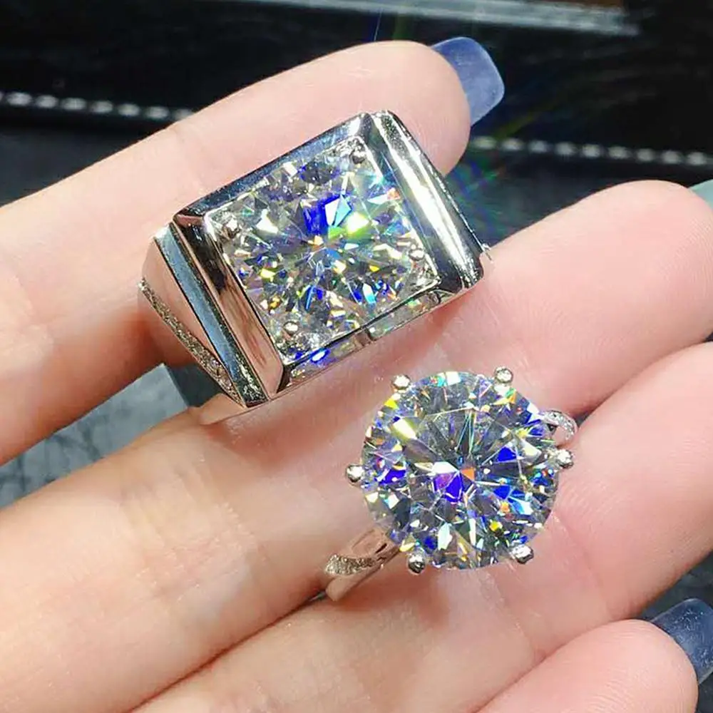 

Fashion AAA zircon diamonds gemstones rings for men women white gold silver color jewelry lover couple ring wedding party gifts