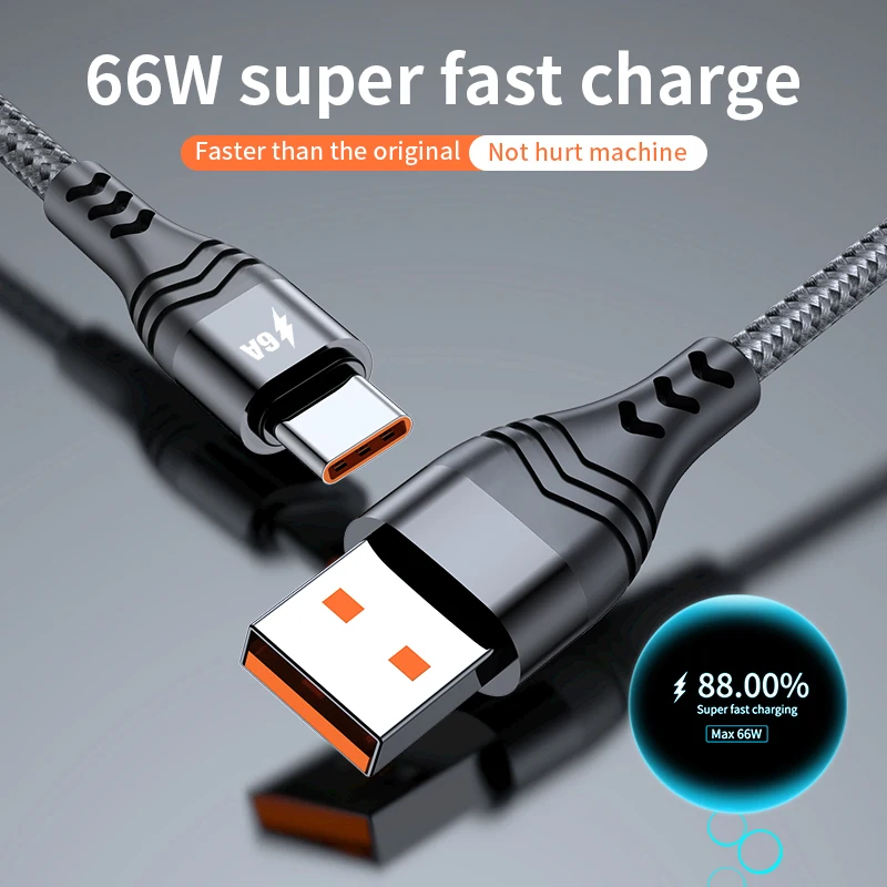 6A 66W USB Type C Cable SCP For Huawei Mate 40 Pro 1/2/3M 5A Fast Charging Charger Data Cord for Xiaomi Samsung OPPO | Мобильные