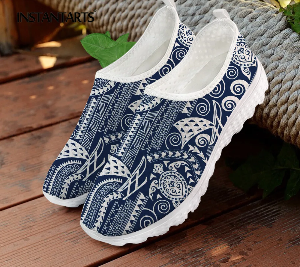 

INSTANTARTS Samoan Polynesian Turtle Print Female Mesh Sneaker Casual Slip on Flat Shoes for Women Lightweight Loafers Footwear