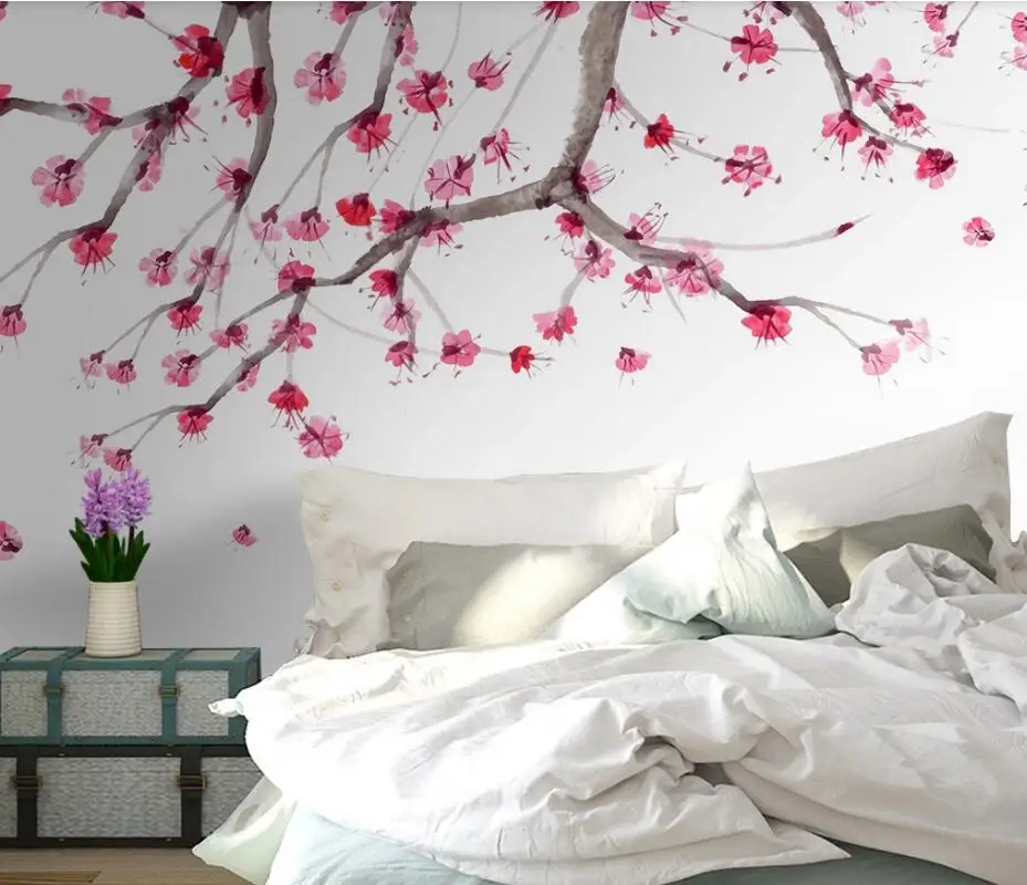 

AINYOOUSEM Plain cherry blossom hand-painted floral tv background papier peint papel de parede wallpaper 3d wallpaper stickers