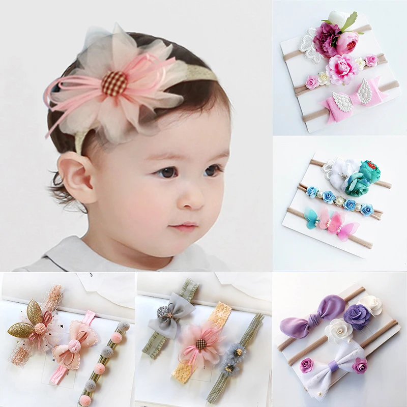 Повязки на голову для маленьких девочек 3 шт./лот Детские банты корона эластичная