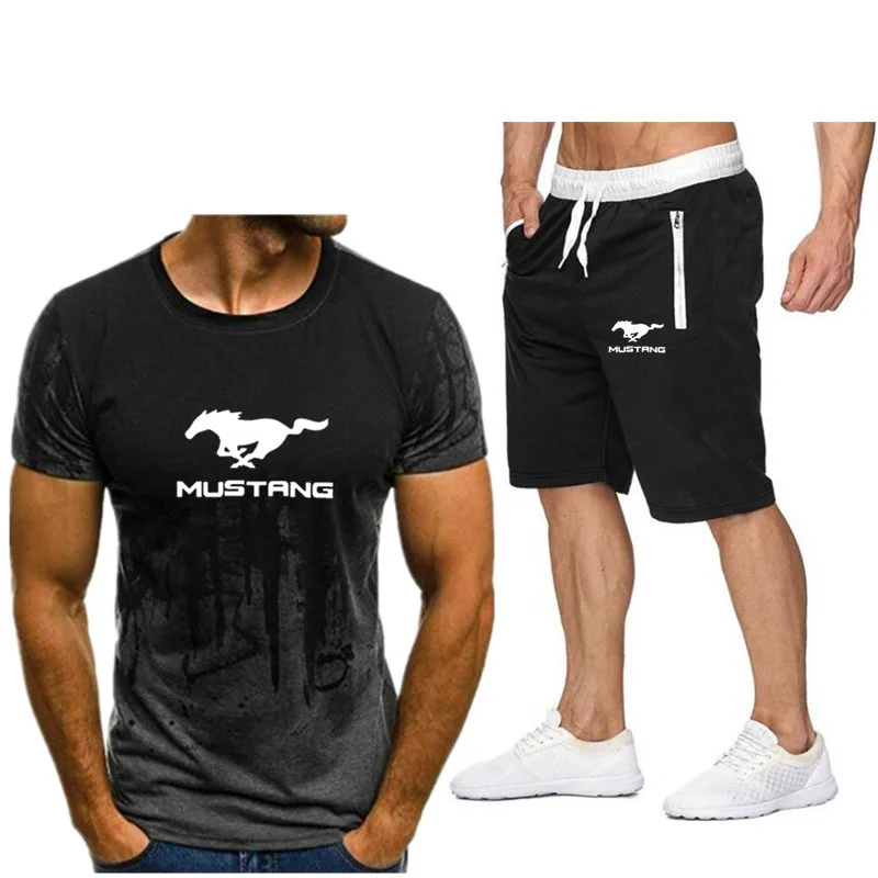 

2021 summer men's two-piece suit, casual sportswear, printed T-shirt and shorts, fitness quick drying sports suit