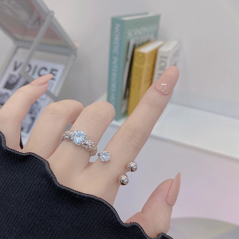 

Ins Style Exquisite Super Shiny Rhinestone Ring Simple Asymmetric Design Open Ring Fold Design Ring Jewelry Accessory Female