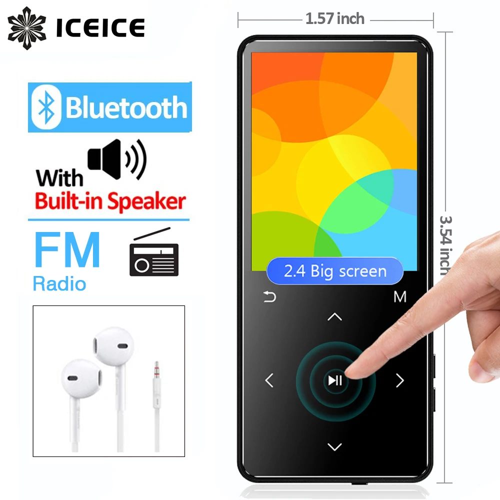 Mp3-плеер с Bluetooth FM-радио динамиком наушниками сенсорными кнопками экраном 2 4 дюйма