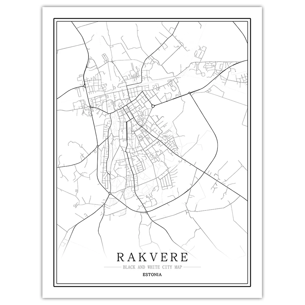 Черно-белая карта мира, Таллинн, Саку, Тарту, вилянди, гостиная, домашний декор, настенные художественные рисунки, панно, картины - Цвет: Rakvere