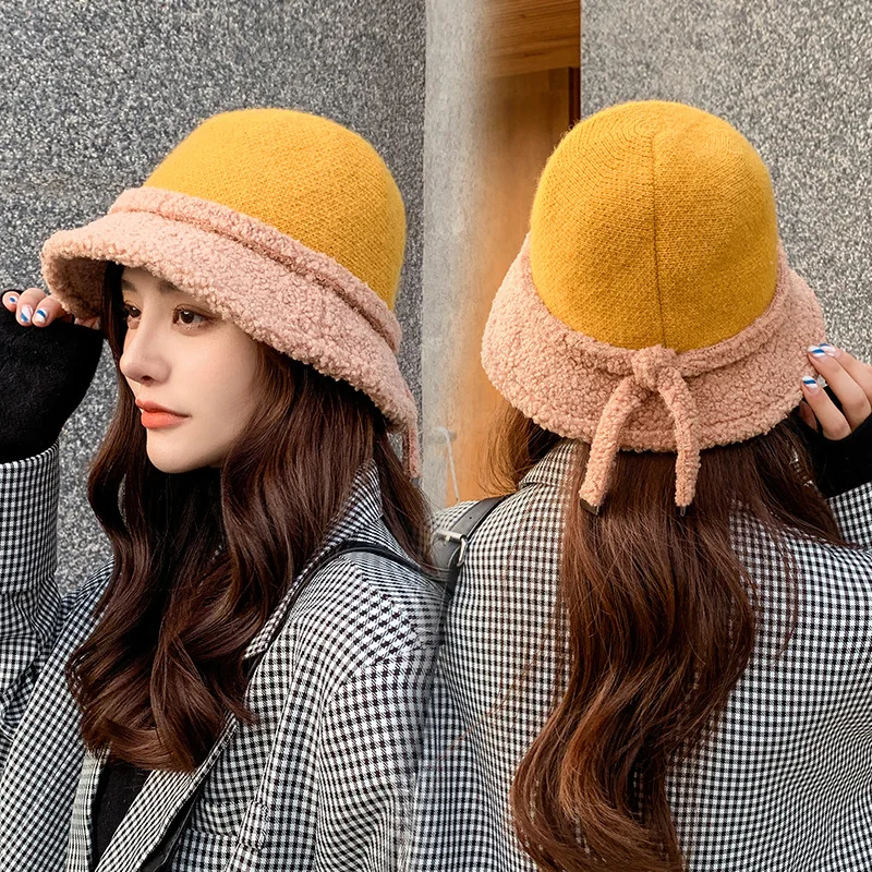 

Autumn and Winter Ladies Outdoor Warm Knitted Fisherman Hat Letter Mark Tie Dome Fashion Basin Factory Direct Sales