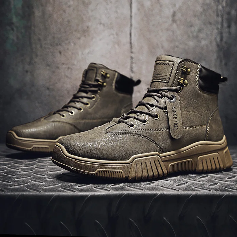 

2021 Men's Fashion Martin Boots Comfortable Leather Boots Mid-Calf Platform Height-Increasing Men's Boots Outdoor Men's Shoes