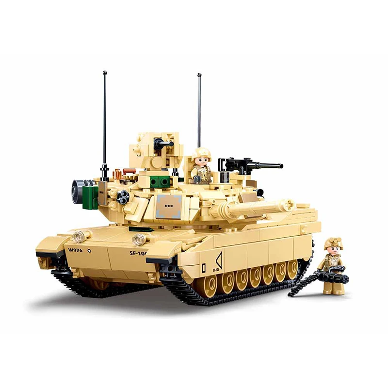 

SLUBAN New World War II 2 Military USA Abrams M1A2 Battle Tank Chariot Building Blocks Army Classic Accessories Model Kids Toys