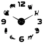 2021 горячие продажи акриловые 3D DIY большие бесшумные Настенные Часы Домашнее Животное Декор для дома, с изображением кота милый кот Кот цифровое искусство Настенная Наклейка