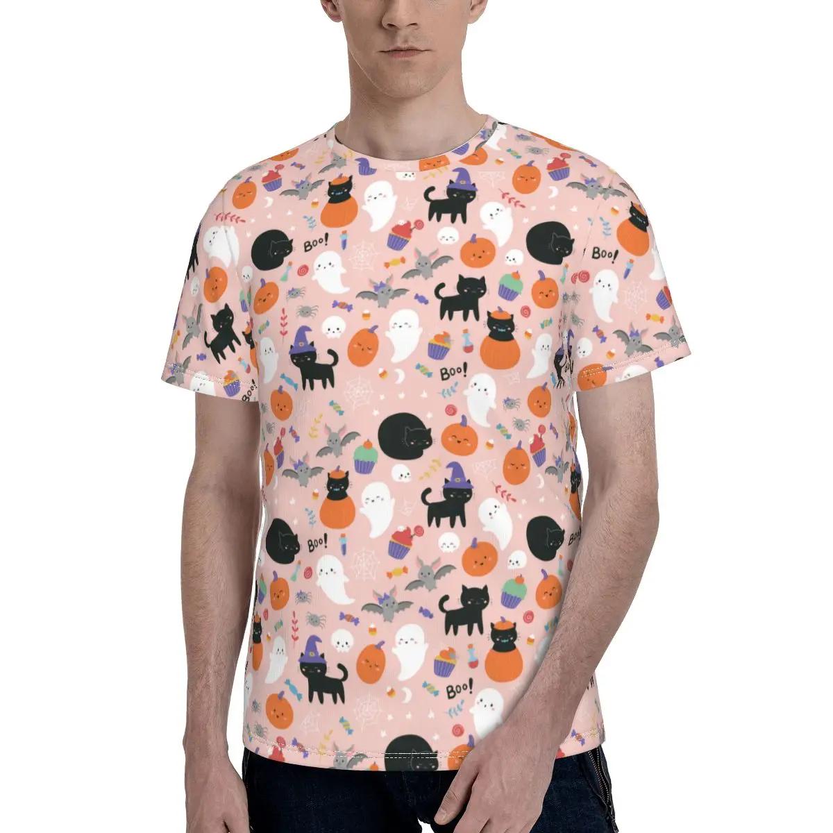 

Halloween Spooky Cat Pumpkin Tshirt Cute Fun Polyester Short-Sleeve T Shirt Printed Summer Tee Shirt Mens Oversized
