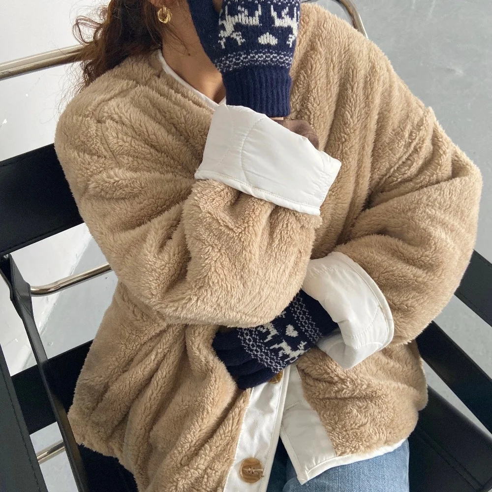 

2021 Winter Solid Color Women Coat Warm Single Breasted Loose Casual Jacket Female Long Sleeve Outwear Elegant Tops