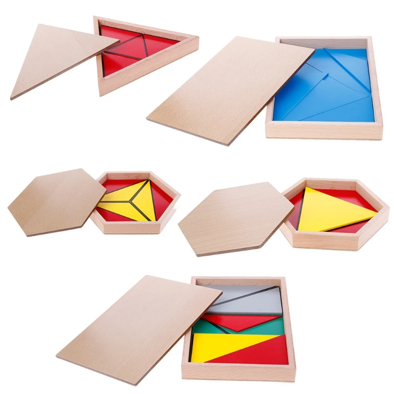 2020 New Montessori Wooden Material Toy Constructive Triangles Rectangular Pentagon