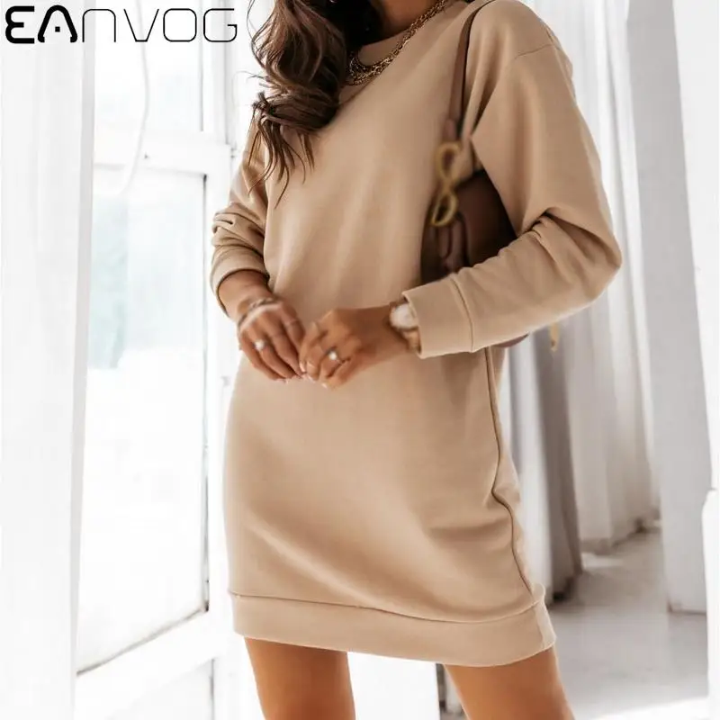 

Womens Hoodie Dress 2021 Winter Long Sexy Halter Hoody Ladies Sweatshirt Fashion Solid Long Sleeve Drawstring Hooded Dress Top
