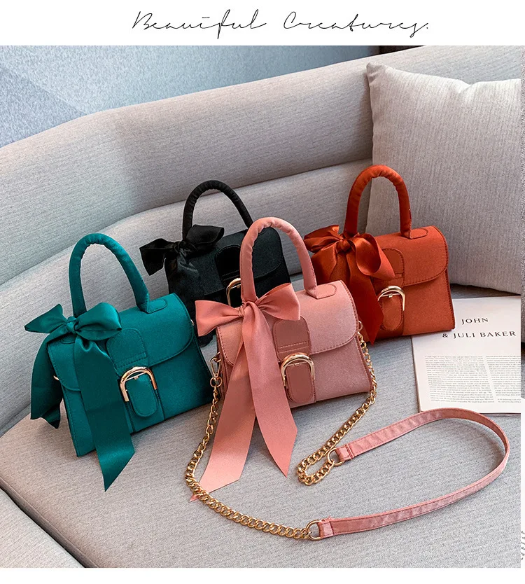 

Handbag Female 2019 New Fashion European and American Style Velvet Female Bag Wild Bow Portable Messenger Bag